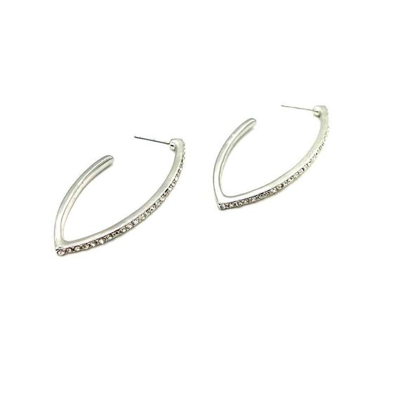 💝Silver Tone Half Hoop W/ Rhinestones Earrings - Picture 2 of 4